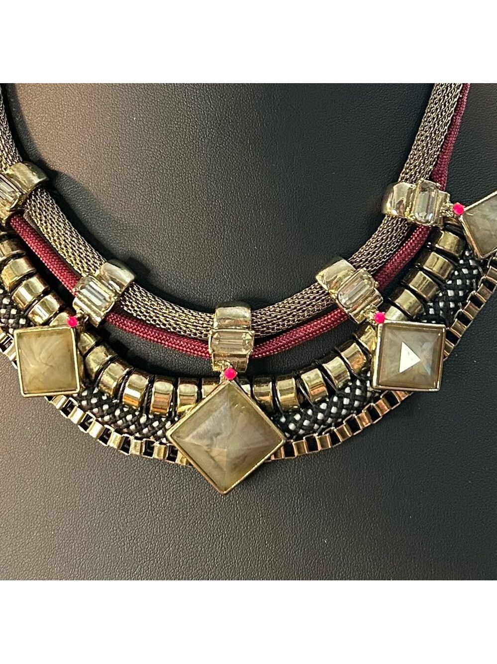 LOFT Gold and Black Statement Necklace with Intricate Beadwork